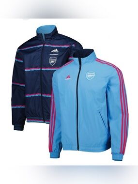Adidas Arsenal FC Reversible Windbreaker Jacket * Navy & Sky Blue * Pockets